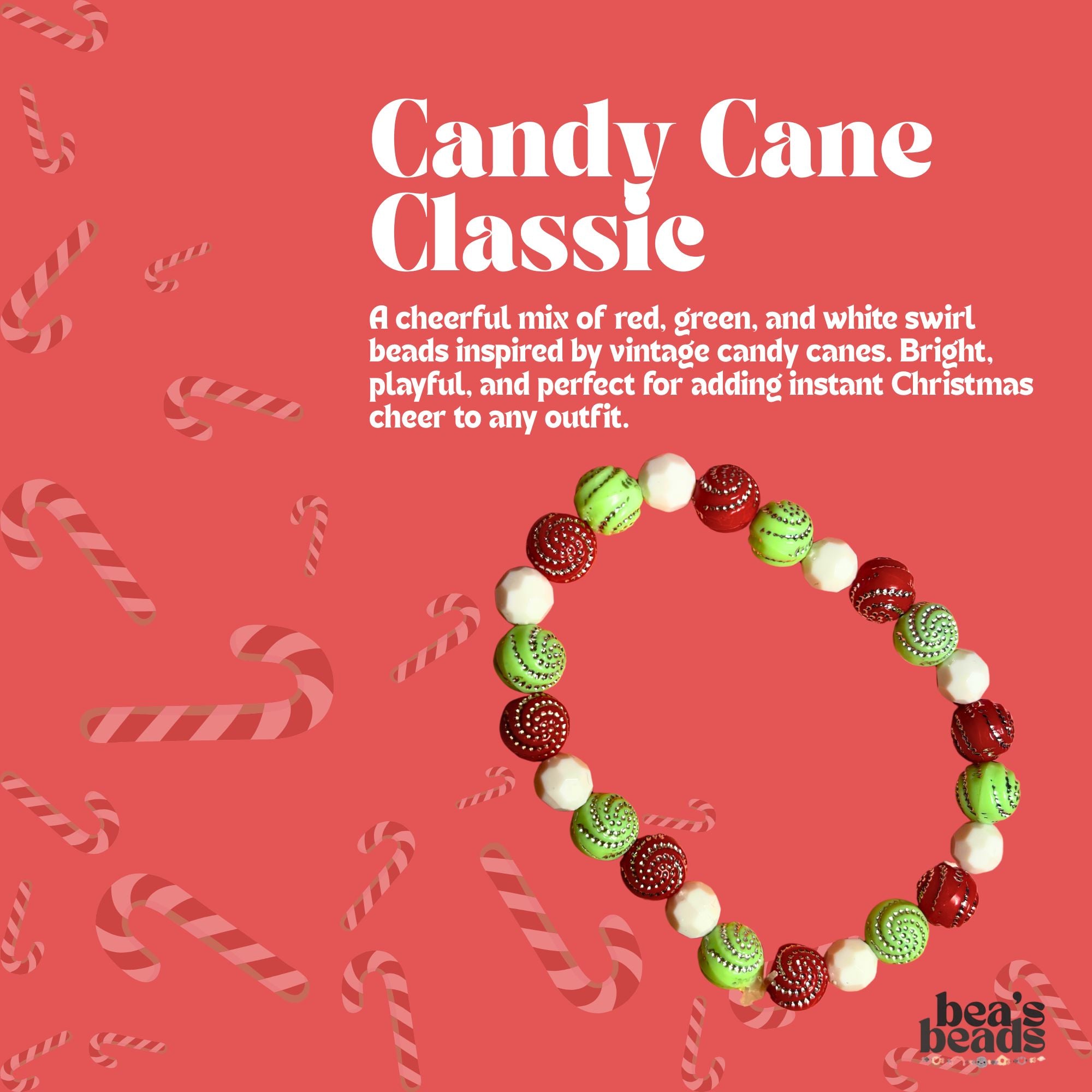 Candy Cane Classic Bracelet – Holiday Swirl Beaded Bracelet | Bea’s Beads