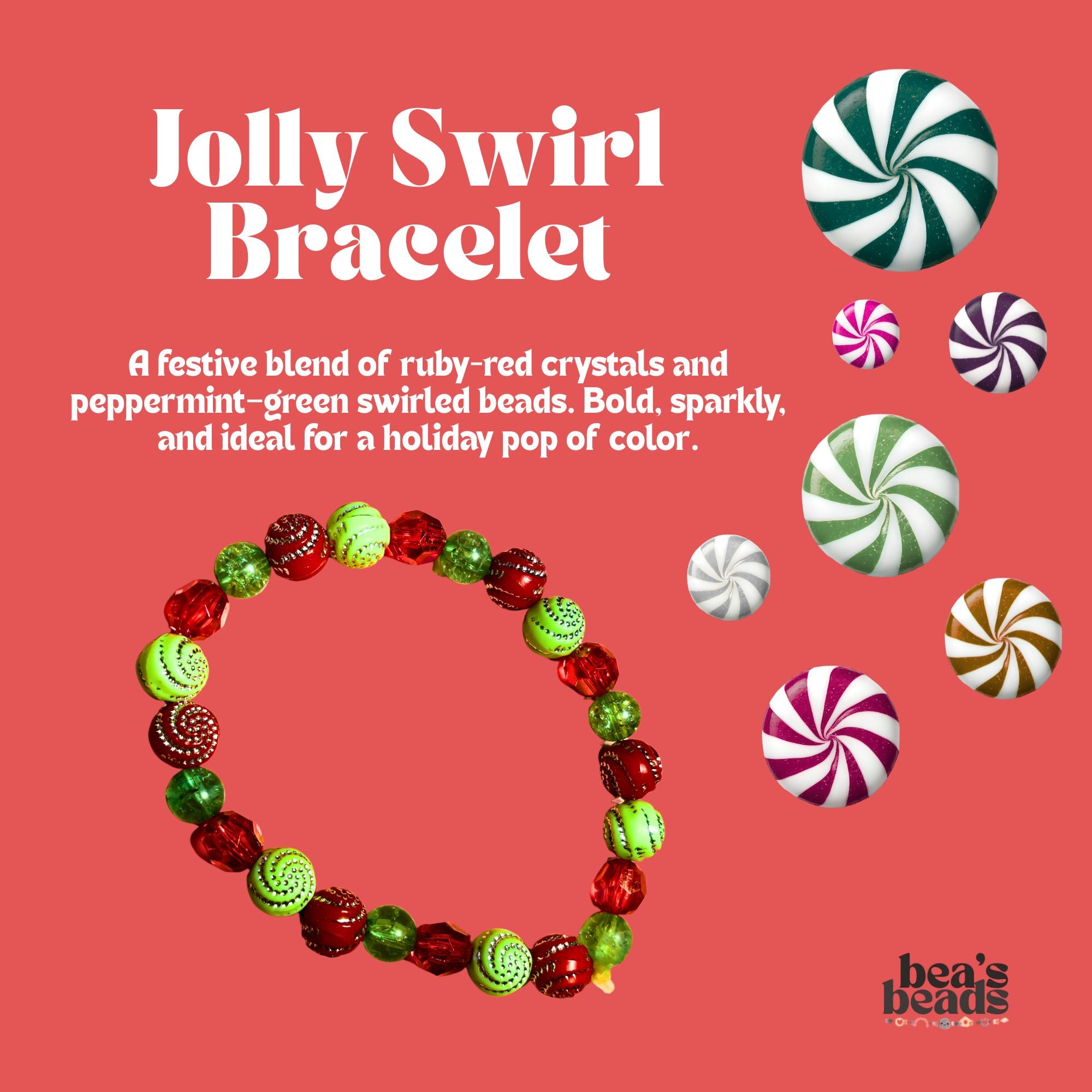Jolly Swirl Bracelet – Red Crystal Christmas Bracelet | Bea’s Beads