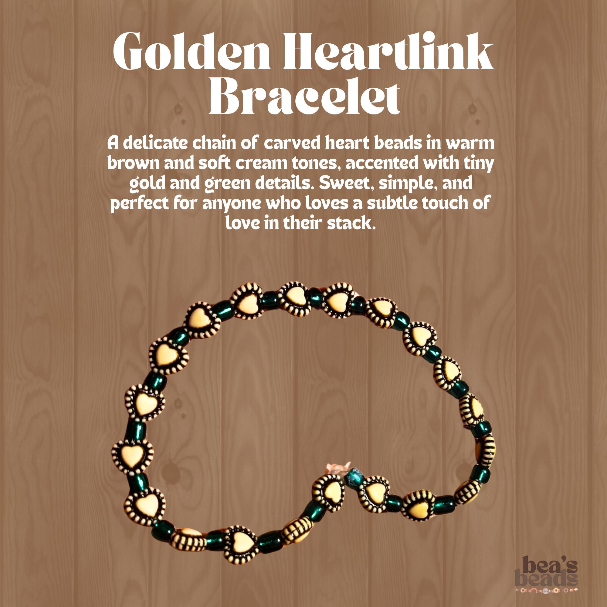 Golden Heartlink Bracelet – Carved Heart Beaded Bracelet | Bea’s Beads