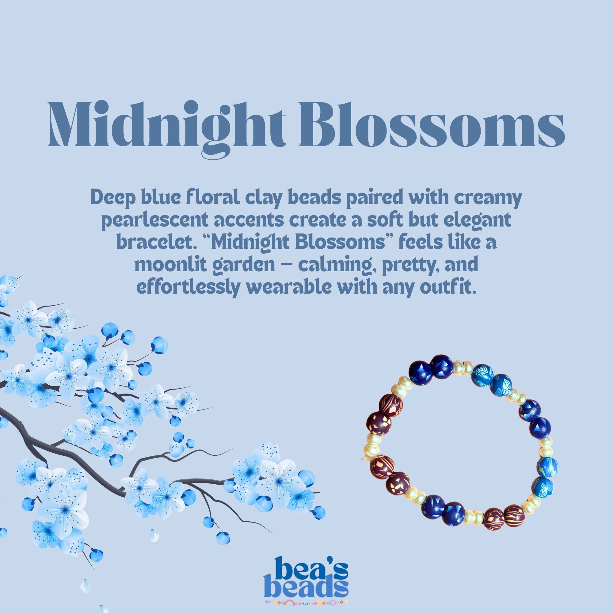Midnight Blossoms Bracelet – Blue Floral Beaded Bracelet | Bea’s Beads