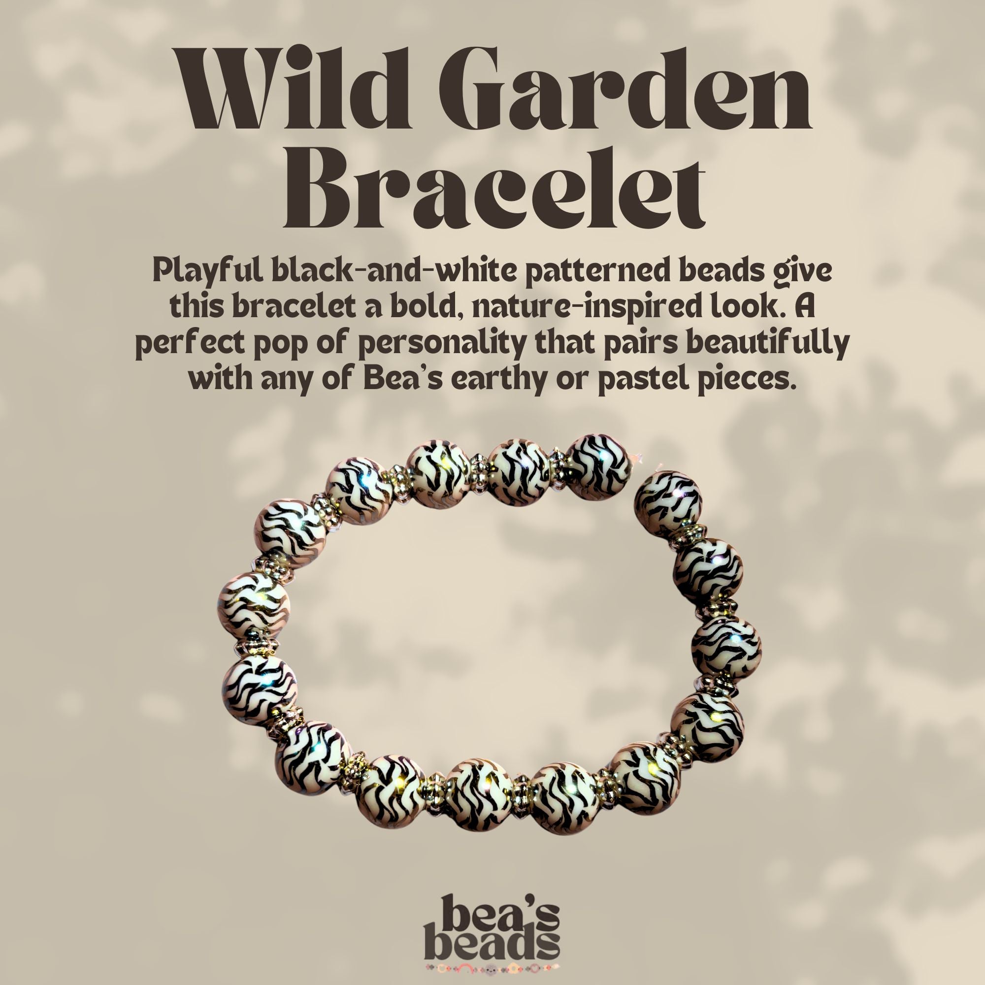 Wild Garden Bracelet – Black and White Pattern Beaded Bracelet | Bea’s Beads