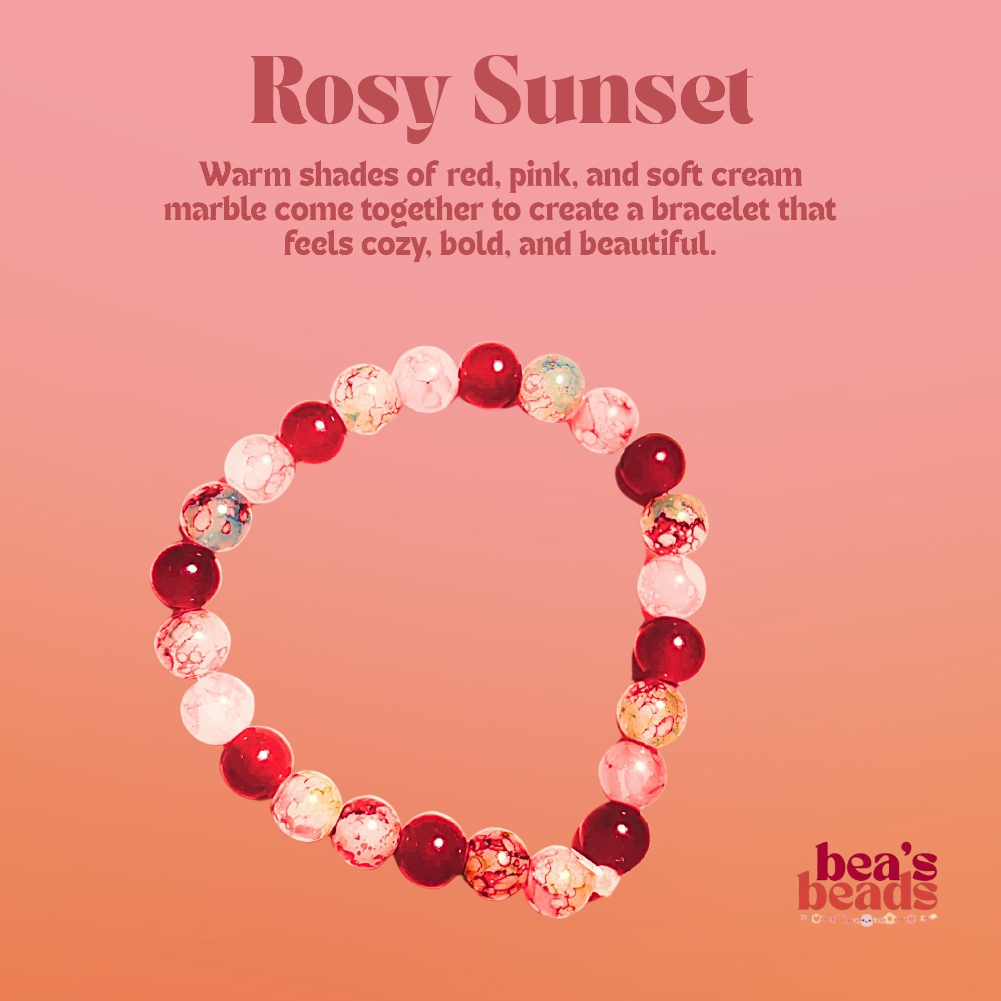 Rosy Sunset Bracelet – Red & Pink Marble Bead Bracelet | Bea’s Beads