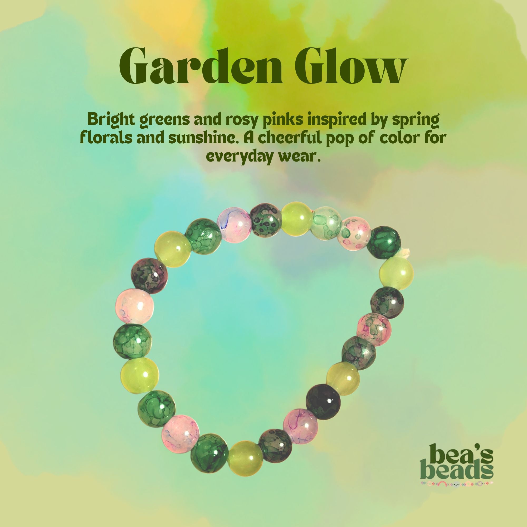 Garden Glow Bracelet – Green & Pink Marble Bead Bracelet | Bea’s Beads