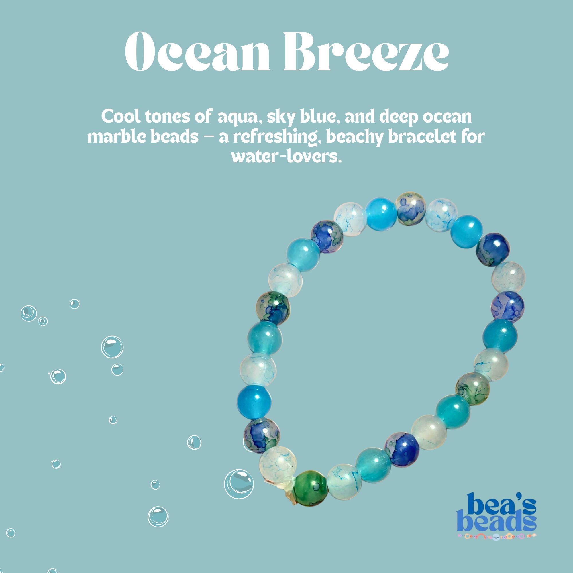 Ocean Breeze Bracelet – Blue Marble Bead Bracelet | Bea’s Beads