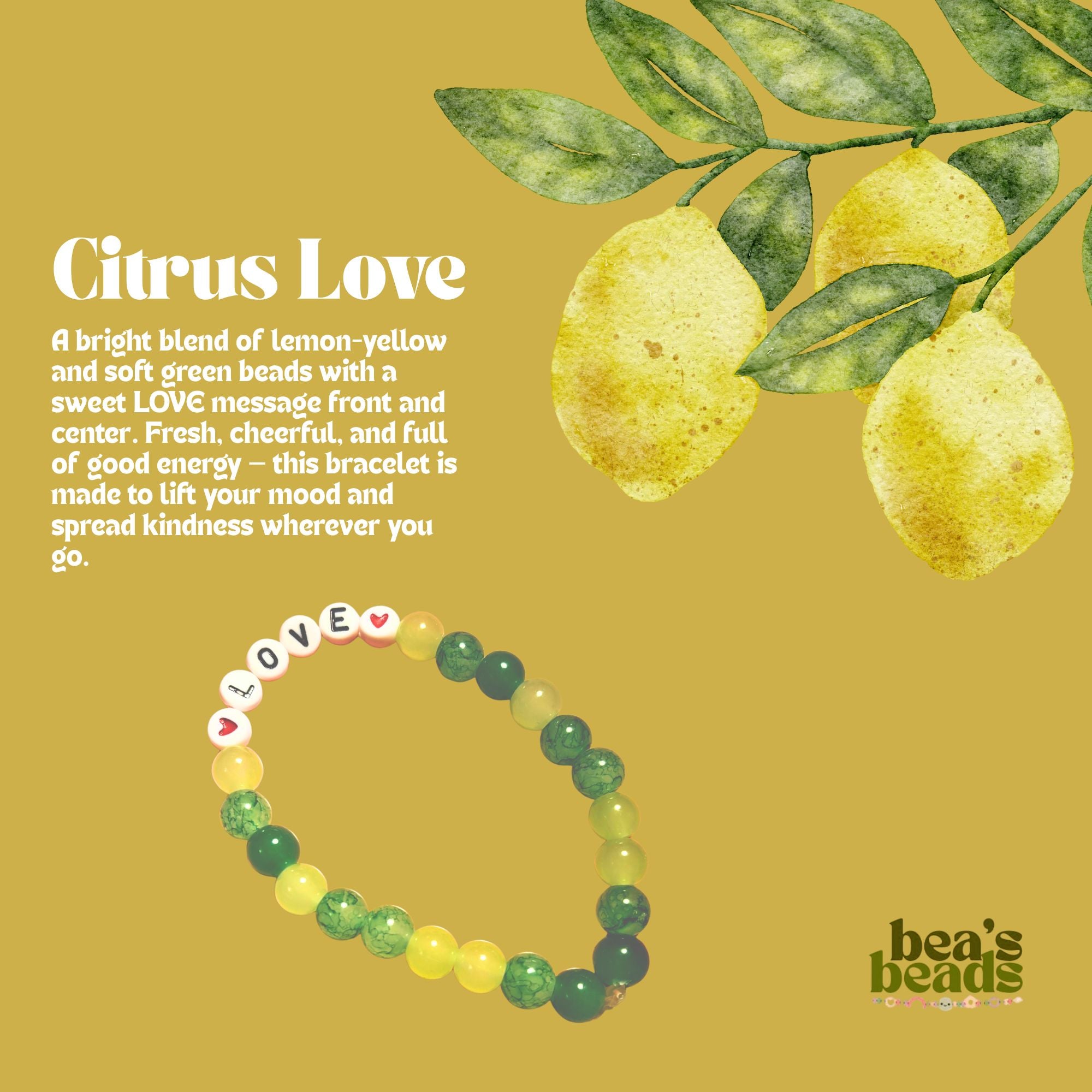 Citrus Love Bracelet – Yellow & Green LOVE Message Bracelet | Bea’s Beads