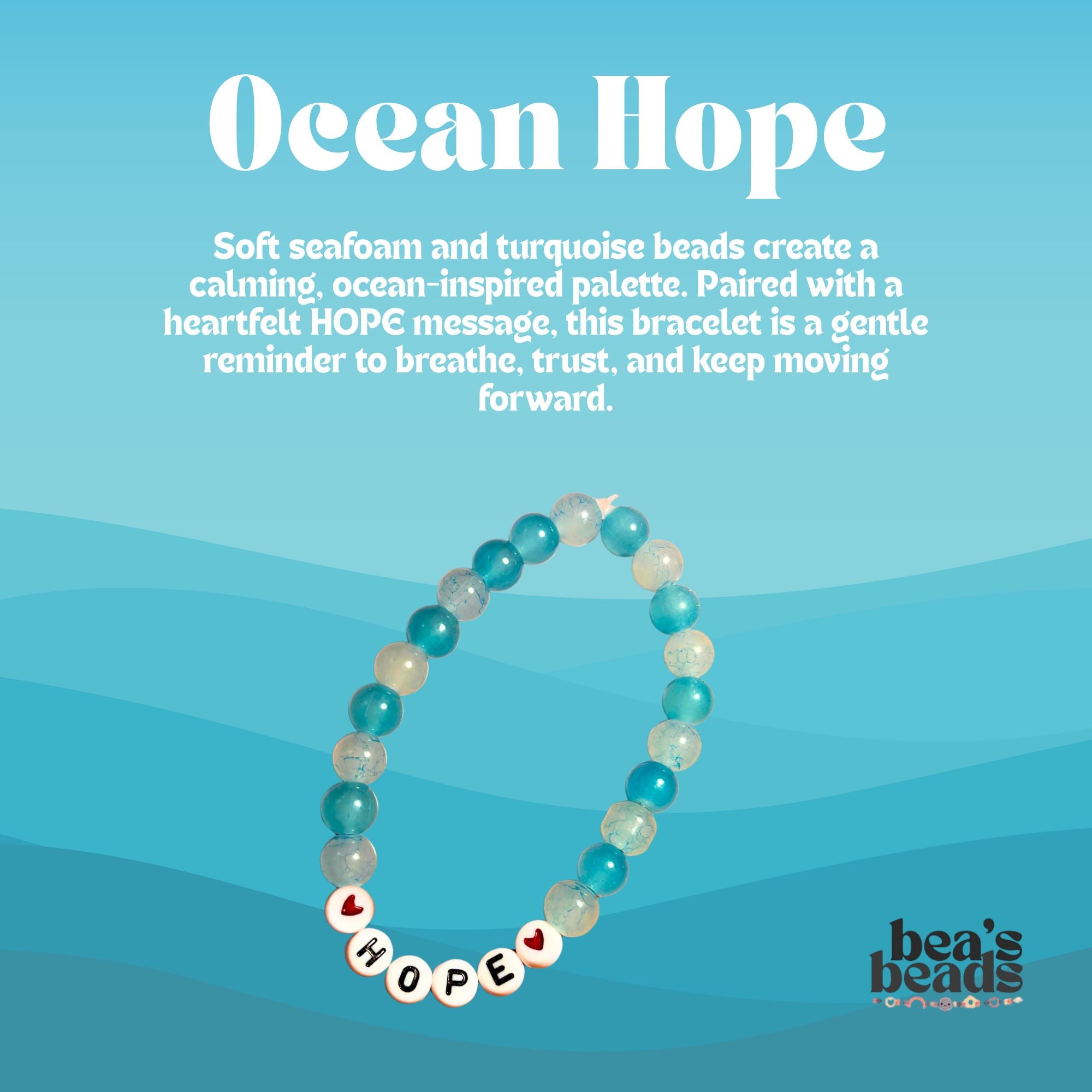 Ocean Hope Bracelet – Blue HOPE Message Bead Bracelet | Bea’s Beads