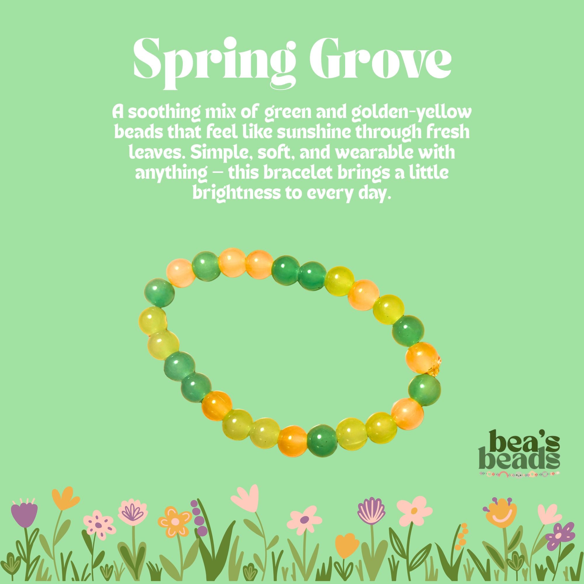 Spring Grove Bracelet – Green & Yellow Marble Bead Bracelet | Bea’s Beads